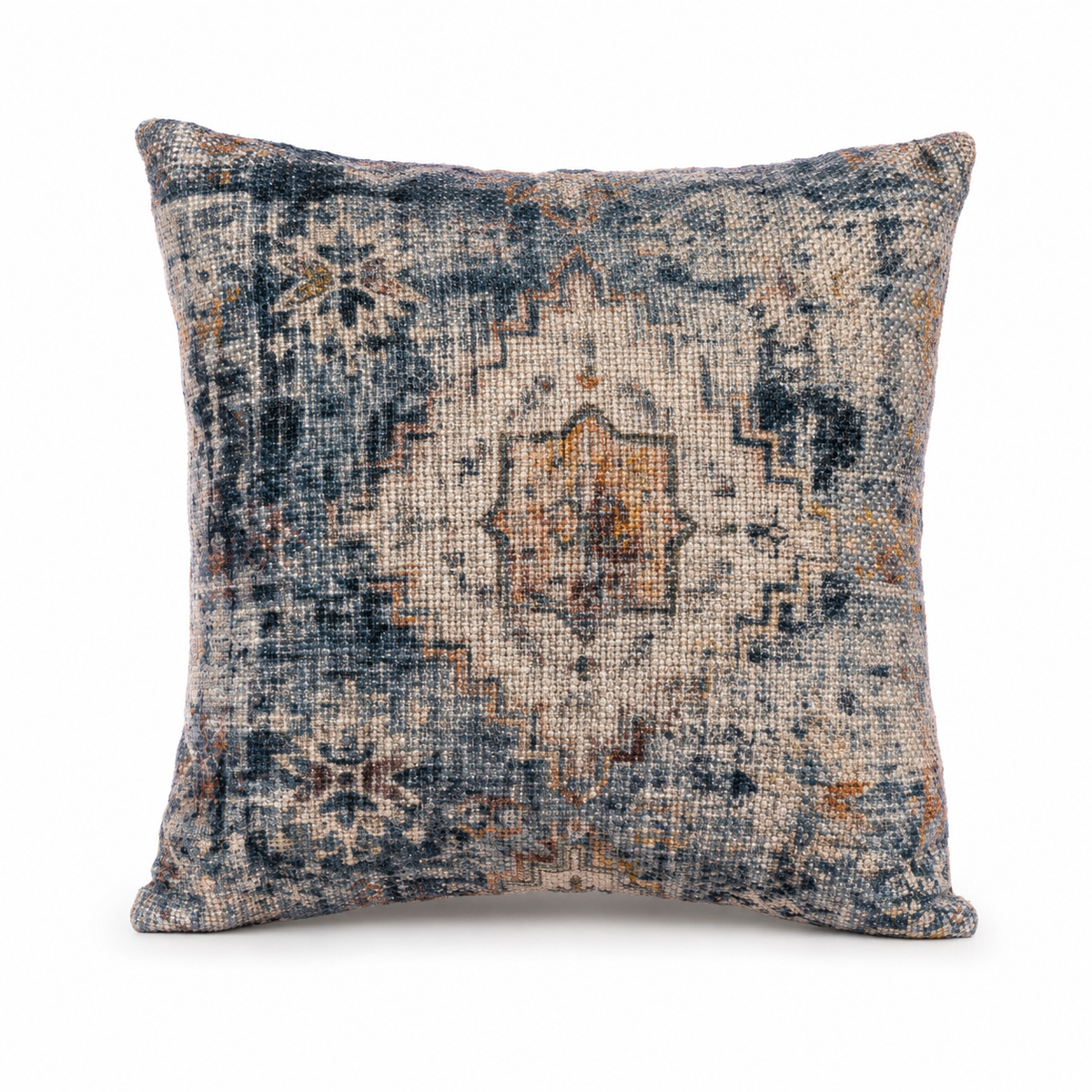 Nordhavn Mosaic 16x16 decorative cushion cover in blue ivory and neutral tones
